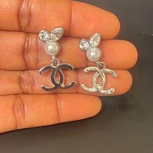 Silver CC Drop Earrings